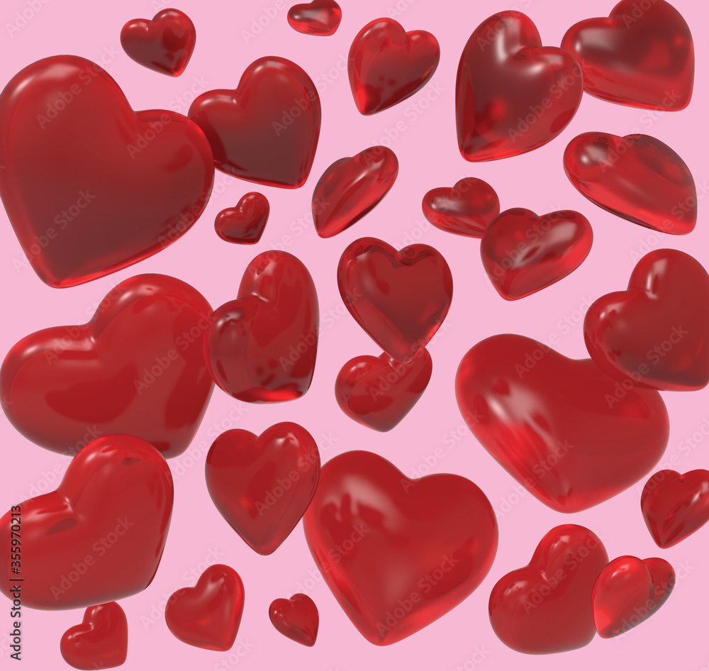 Multiple red heart jelly on white background - 3D Rendering Multiple red heart jelly on white background - 3D Rendering