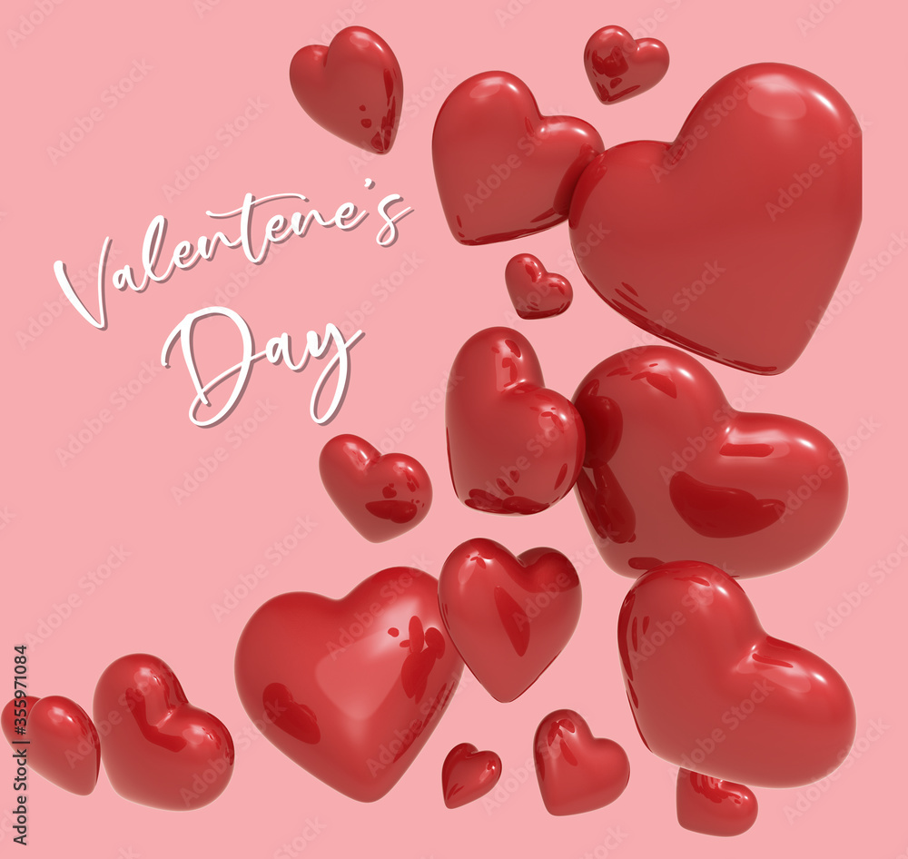 Valentine's day background with red hearts. 3D Rendering