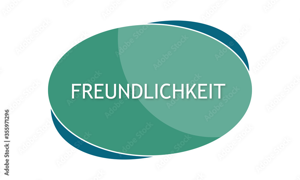Freundlichkeit - text written in green blue shape Freundlichkeit - text written in green blue shape
