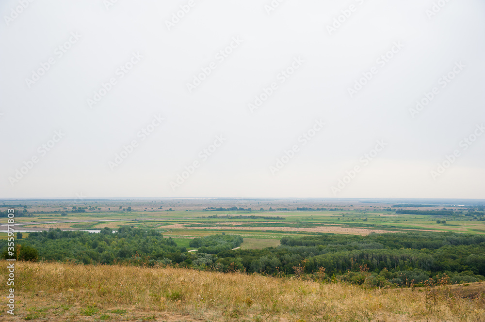Steppe, not high mountains covered with forests. Landscape