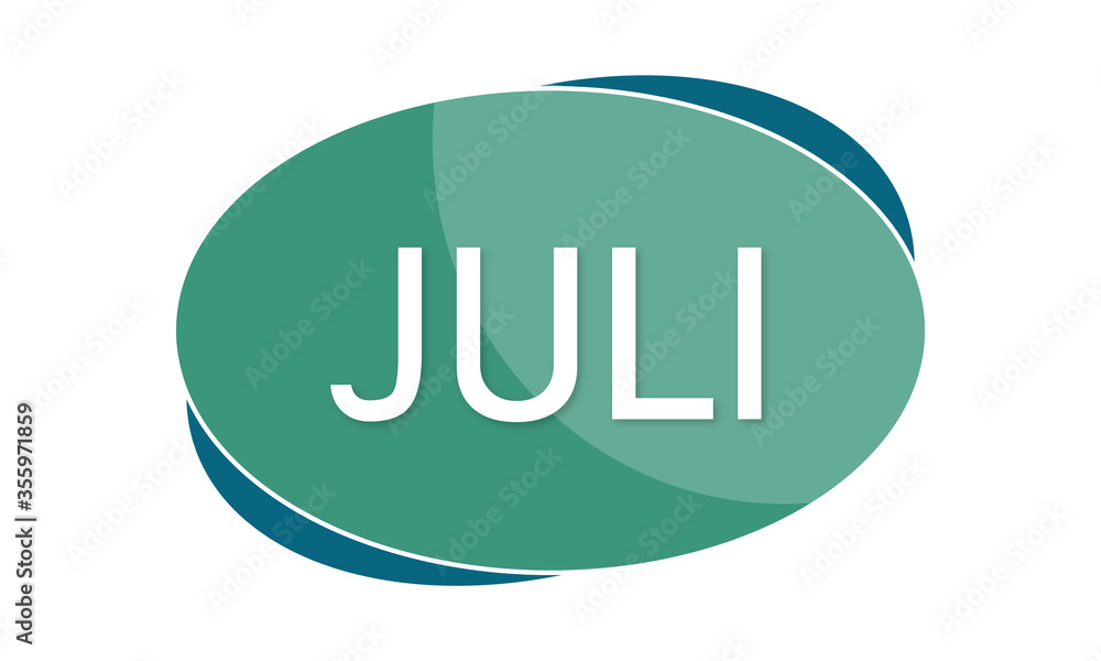 Juli - text written in green blue shape Juli - text written in green blue shape