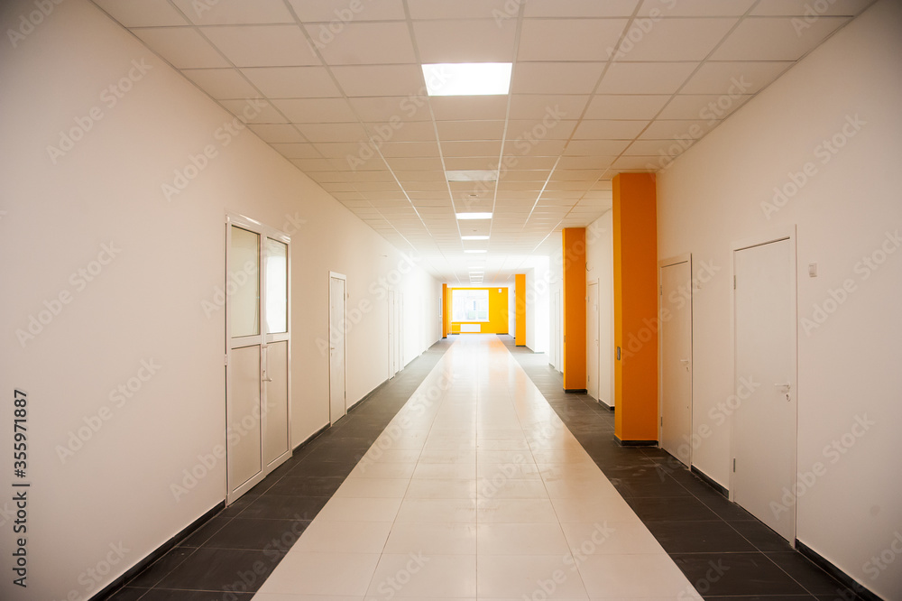 Empty clean hallway or corridor of interior classroom