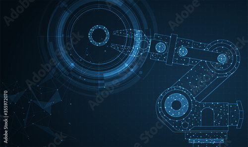 Robotic futuristic hud background. concept of automatization, machinery, robotic technology, industrial revolution and artificial intelligence. physical system icons ,Internet of things network,smart.