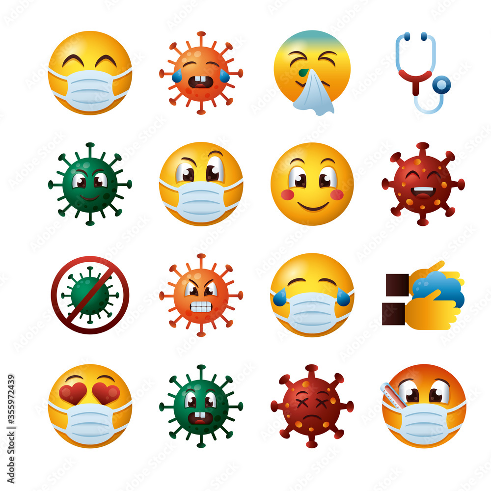 bundle of covid19 emojis set icons