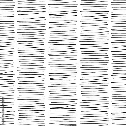 Abstract black white lines seamless pattern. Ink pen hatch strokes, vector hand drawn texture background