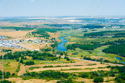 Fields and meadows. Aerial view. Landscape.