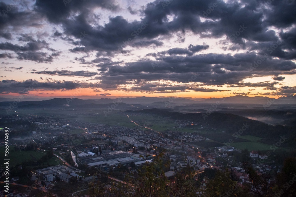 Colorful sunset panorama in Slovenia