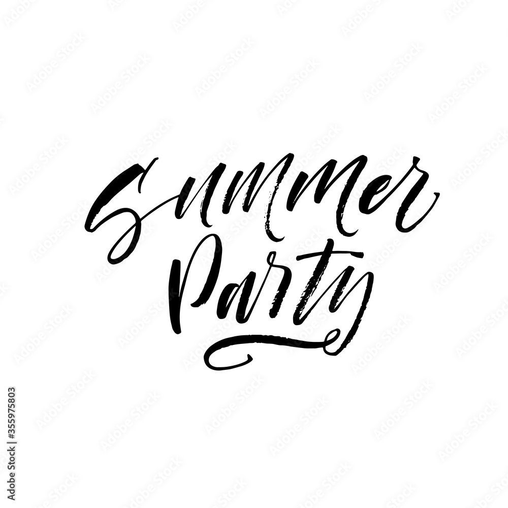 Summer party card. Modern vector brush calligraphy. Ink illustration with hand-drawn lettering. 