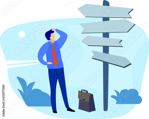 a businessman at a crossroads does not know what decision to make