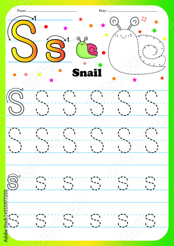 Writing practice letter -  printable worksheet for preschool / kindergarten kids to improve basic writing skills