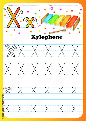 Writing practice letter -  printable worksheet for preschool / kindergarten kids to improve basic writing skills
