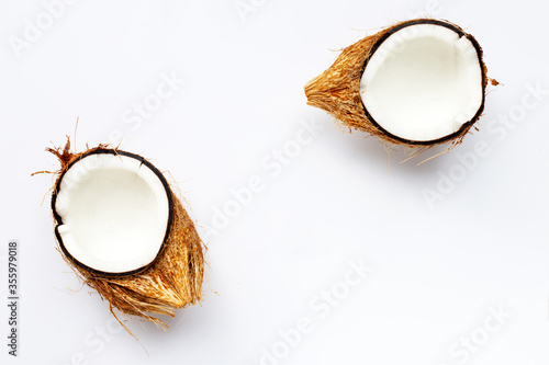 Coconuts on white background.