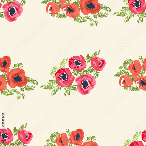 Fototapeta Naklejka Na Ścianę i Meble -  Seamless delicate pattern of poppy bouquets. Summer flowers. Floral diagonal seamless background for textile or book covers, manufacturing,
