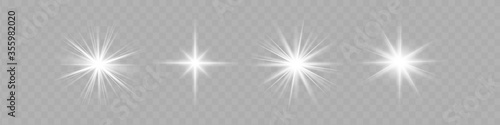 White glowing light explodes on a transparent background. Sparkling magical dust particles. Bright Star. Transparent shining sun  bright flash. Vector sparkles. To center a bright flash
