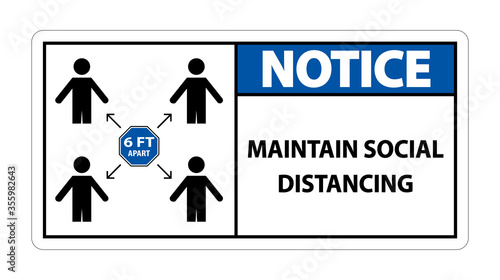 Notice Maintain social distancing, stay 6ft apart sign,coronavirus COVID-19 Sign Isolate On White Background,Vector Illustration EPS.10