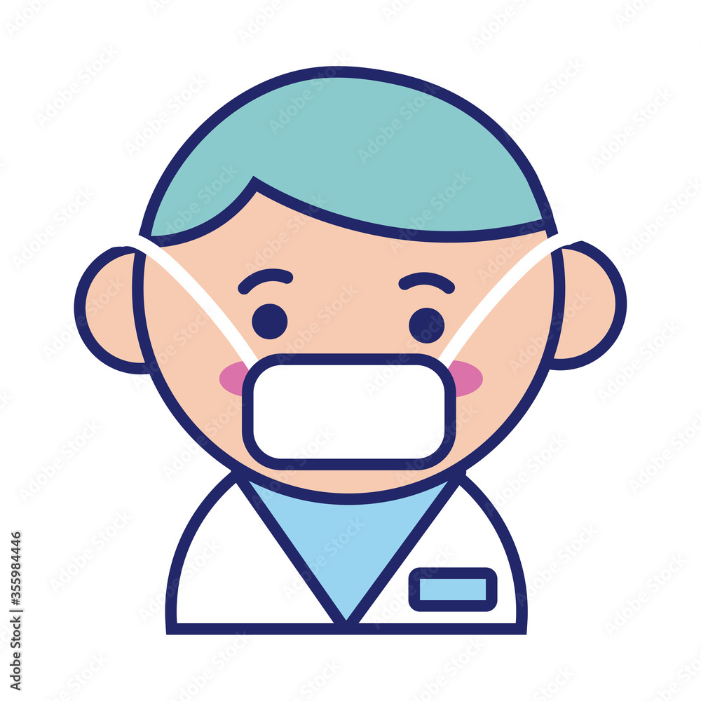 doctor wearing medical mask kawaii line style doctor wearing medical mask kawaii line style