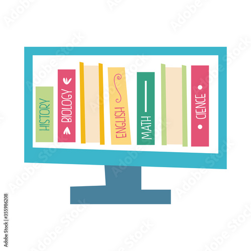 desktop with ebooks flat style icon