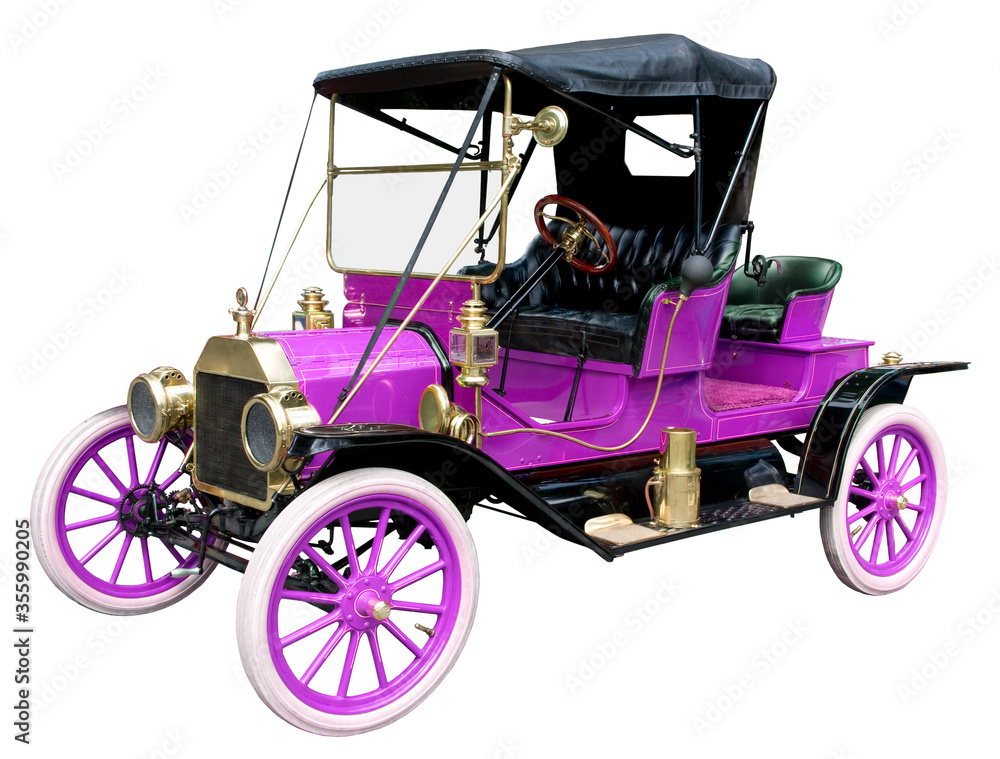 Antique Vintage Purple Automobile Against White