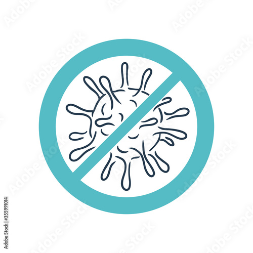 crossed out drawn bacteria virus - stop Bacterial epidemy sign - quarantine antibacterial and vaccination sign - 
