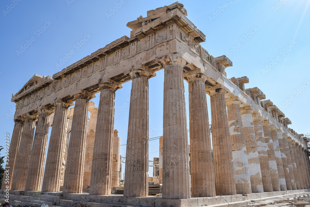 Parthenon temple on the Acropolis. Old ancient historical ruins of classical hellenistic age.