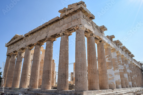 Parthenon temple on the Acropolis. Old ancient historical ruins of classical hellenistic age.