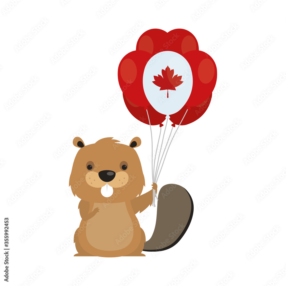 Canadian beaver with balloon of happy canada day vector design