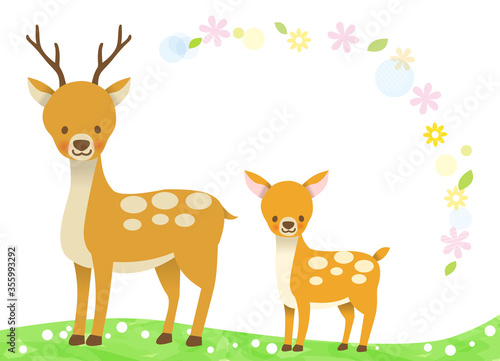 かわいい鹿の親子のイラスト　フレーム