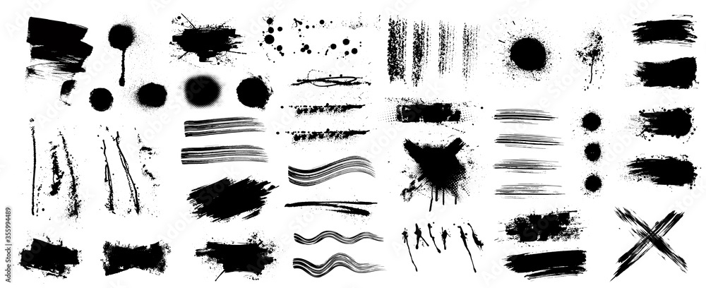 Ink and grunge elements set (splash, brush, paint template, brush stroke, stains, splastter, blob and other textures) Diverse set, dirty elements and high detail. Vector collection grunge - obrazy, fototapety, plakaty 