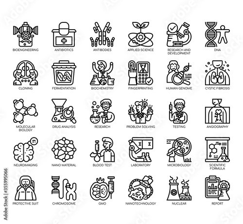 Set of bioengineering thin line and pixel perfect icons for any web and app project.