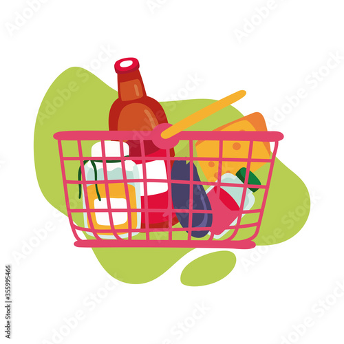 groceries in plastic basket block style