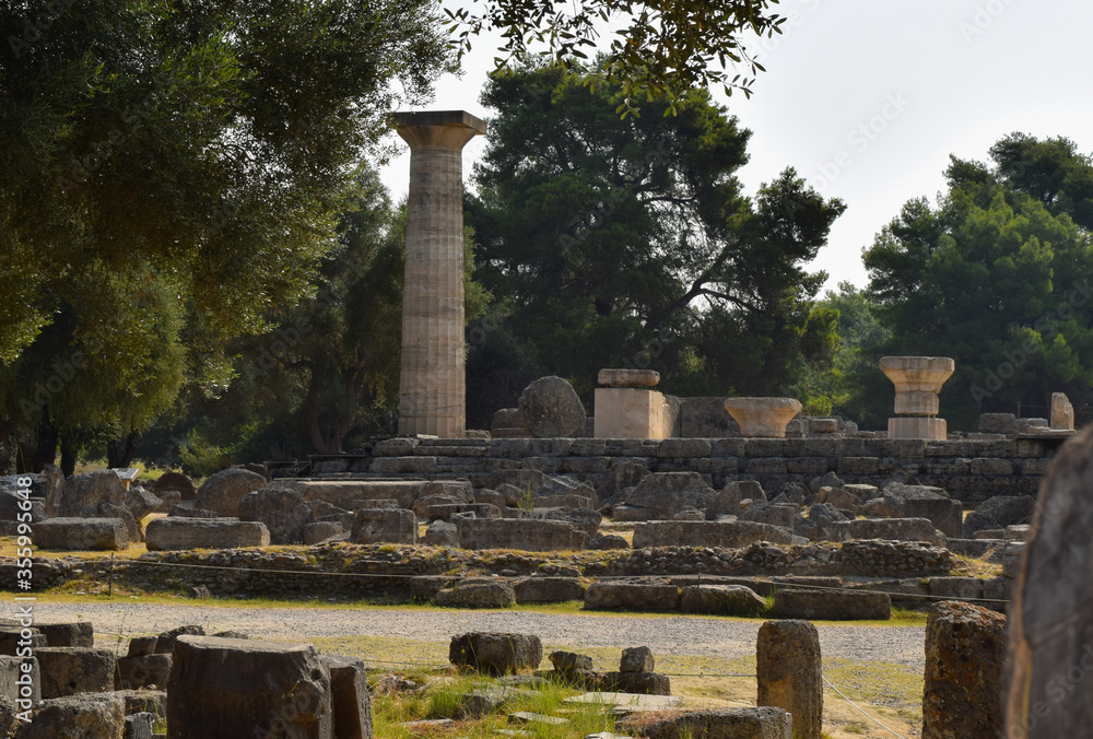 Ancient Greek colums from Hellenistic age in Olympia archeological site