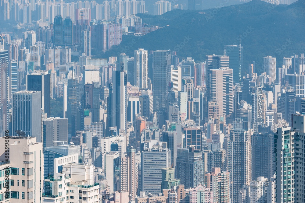 View of the city district at day time. Hong Kong.