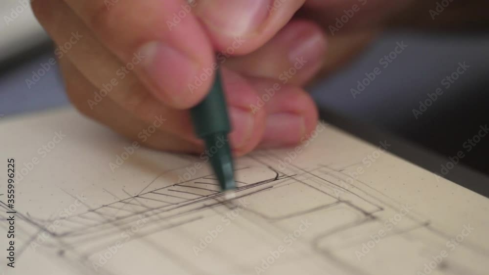 designer draws sketch with fine point pen slow motion designer draws sketch with fine point pen slow motion