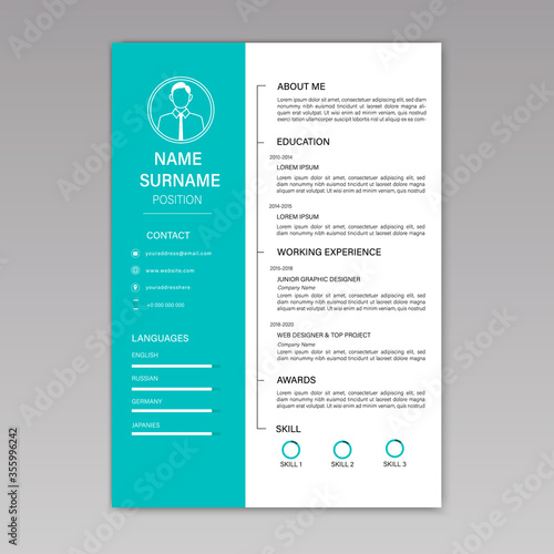 Beautiful CV / Resume template - vector minimalist - color resume cv template