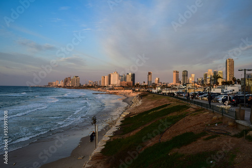 Tel Aviv coastline at sunset