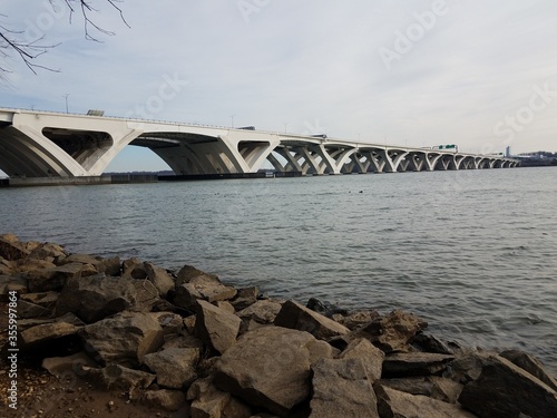 Wilson bridge and Potomac river with rocks and shore