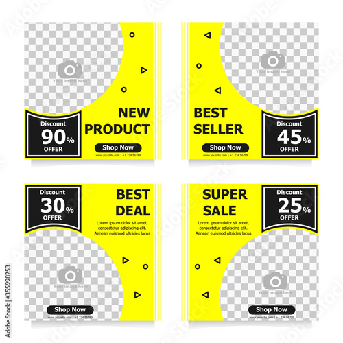 package social media post for your business promotion using black white and yellow colour style two