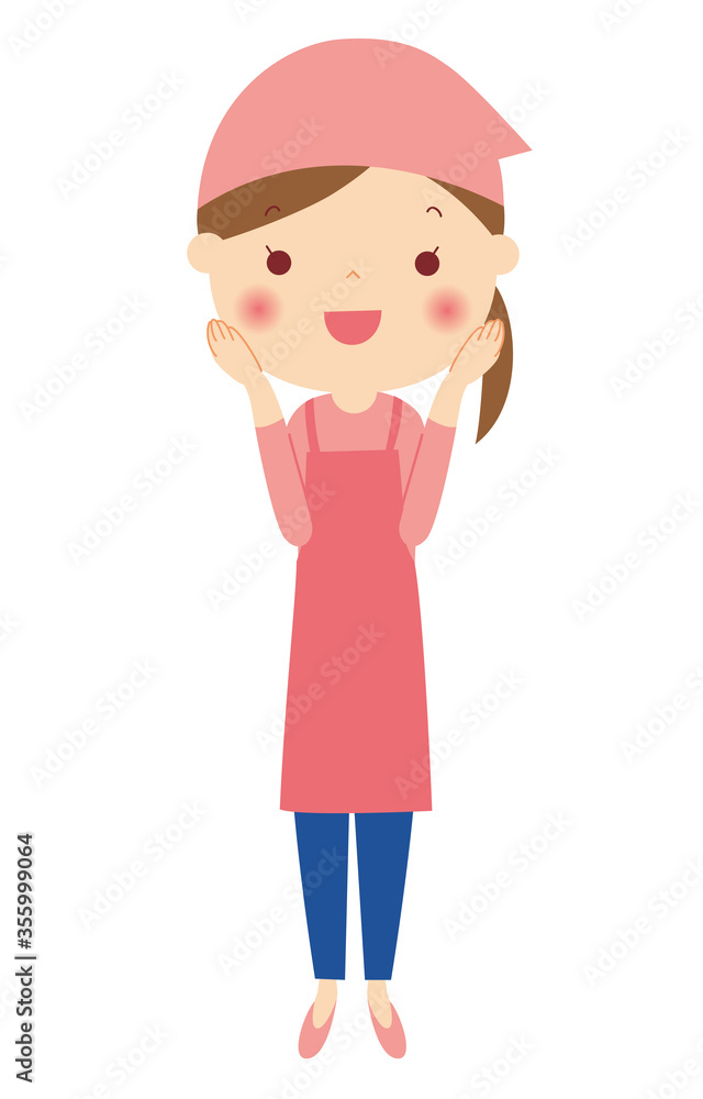 喜ぶ笑顔のエプロン姿の女性 全身 イラスト 喜ぶ笑顔のエプロン姿の女性 全身 イラスト