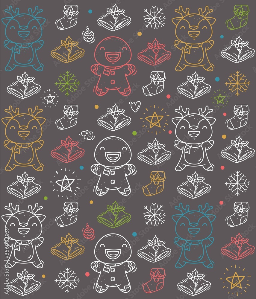 Naklejka premium CHRISTMAS DOODLE SEAMLESS PATTERN