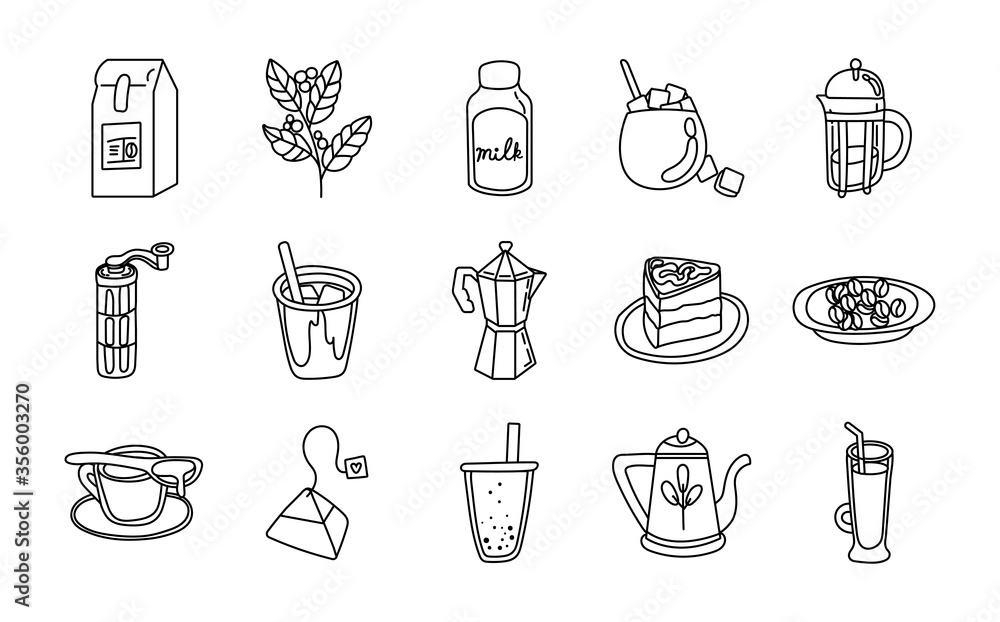 bundle of coffee and tea line style icon bundle of coffee and tea line style icon