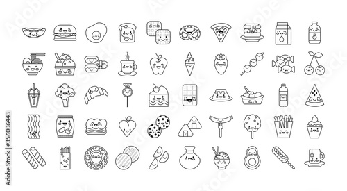 bundle of nutritive food kawaii set icons