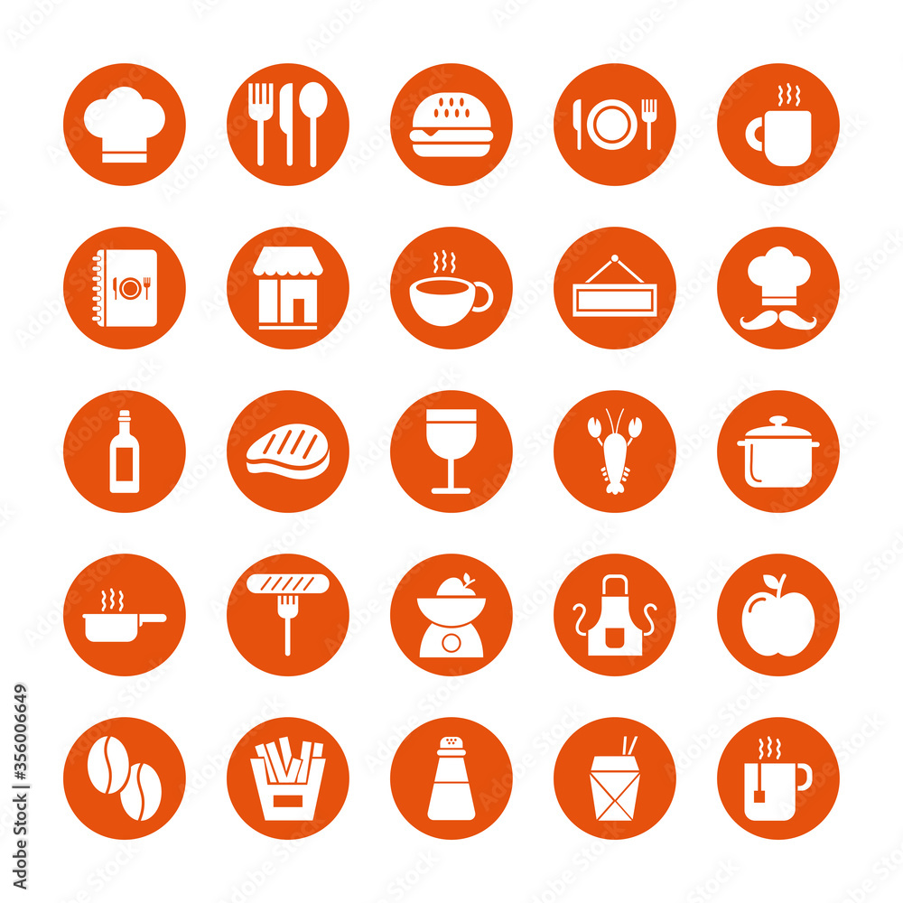 coffee and restaurant set icons coffee and restaurant set icons