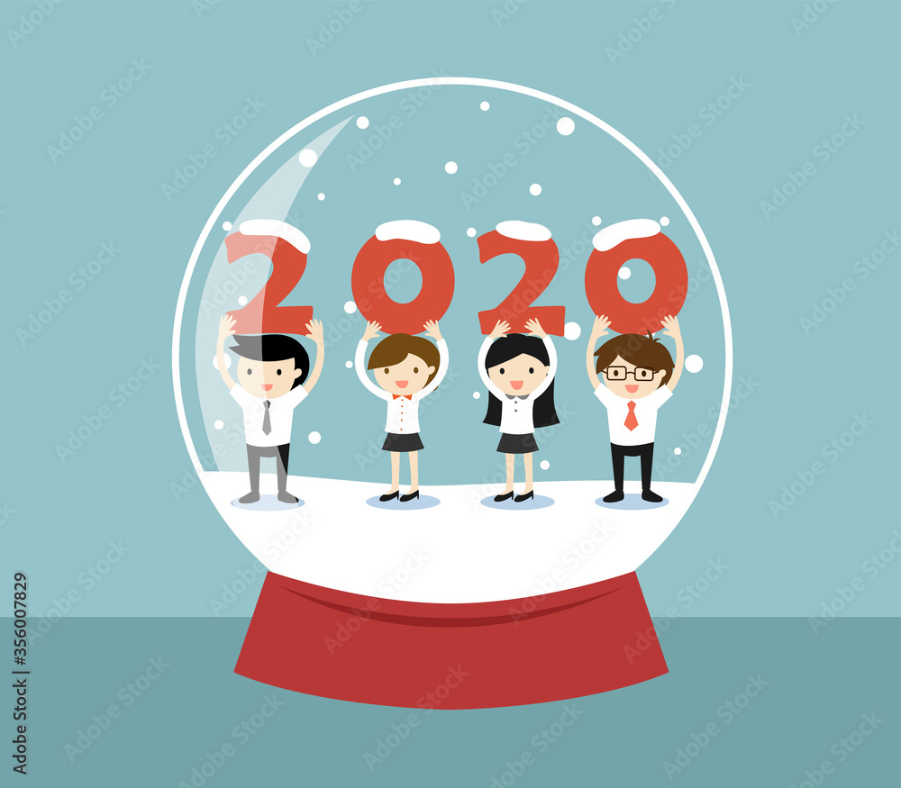 Business concept, Business people holding '2020' letters in a snow globe. Business concept, Business people holding '2020' letters in a snow globe.