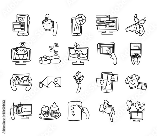 bundle of online things set icons