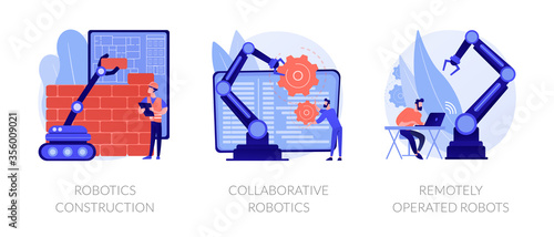 Smart industry development. Artificial intelligence in surgery. Robotics construction, collaborative robotics, remotely operated robots metaphors. Vector isolated concept metaphor illustrations