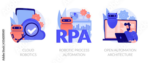 Artificial intelligence software. Automated database management. Cloud robotics, robotic process automation, open automation architecture metaphors. Vector isolated concept metaphor illustrations