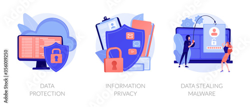 Database security software. Cyber crime, computer system hacking malware. Data protection, information privacy, data stealing metaphors. Vector isolated concept metaphor illustrations
