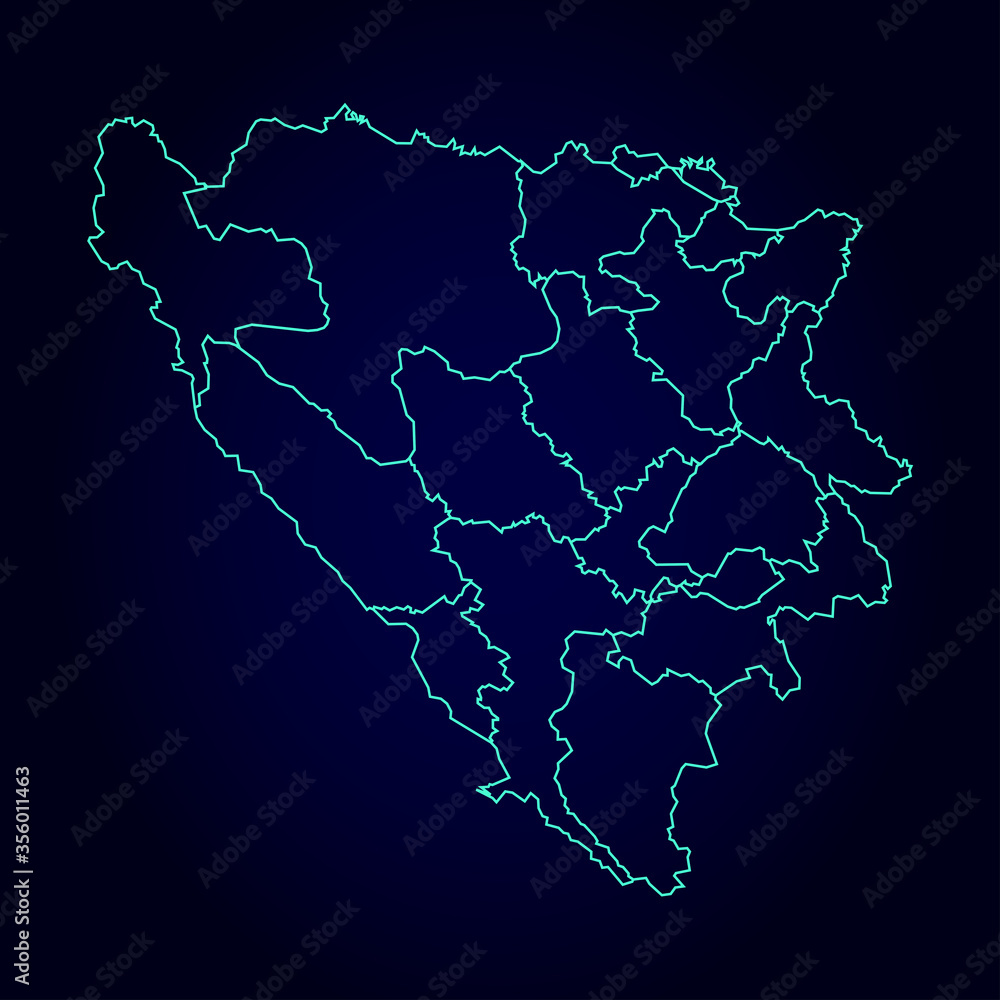 Cyan Bosnia and Herzegovina Map Illustration - Vector