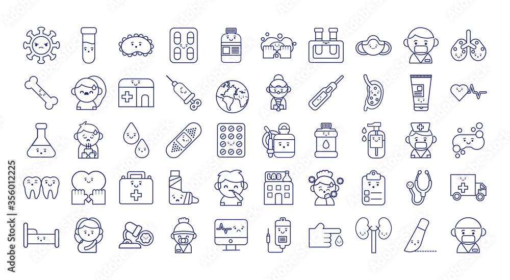 bundle of covid19 kawaii set icons