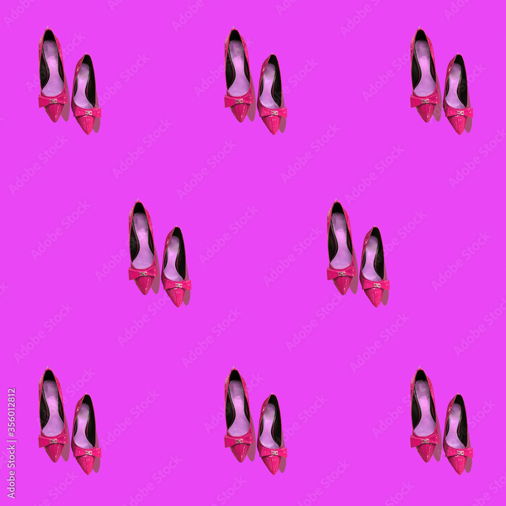 trend pattern pink shoes on a purple background, phot